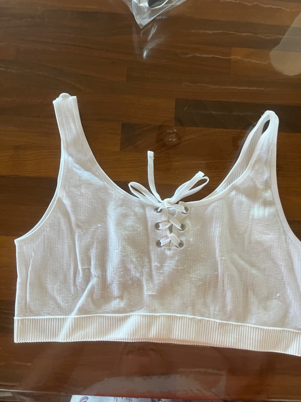 White Lace-Up Ribbed Crop Tank Top - Women